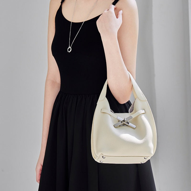 Genuine Leather Shoulder Crossbody Handbag Bucket Bag