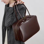Genuine Leather Top-Handle Bowling Bag