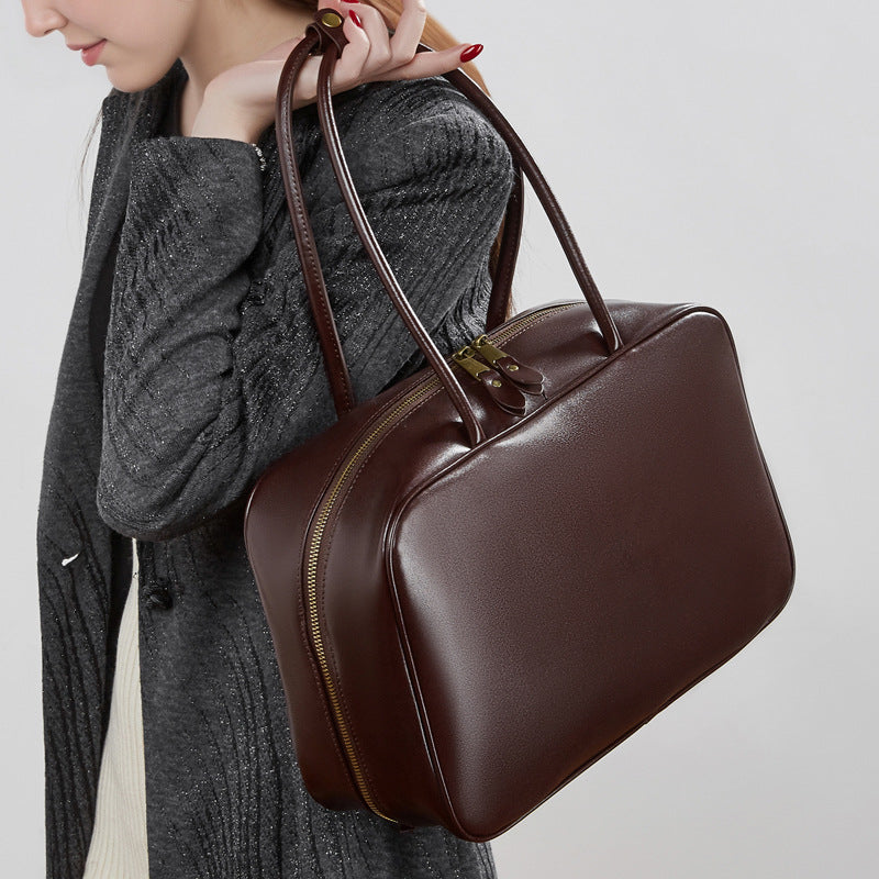 Genuine Leather Top-Handle Bowling Bag
