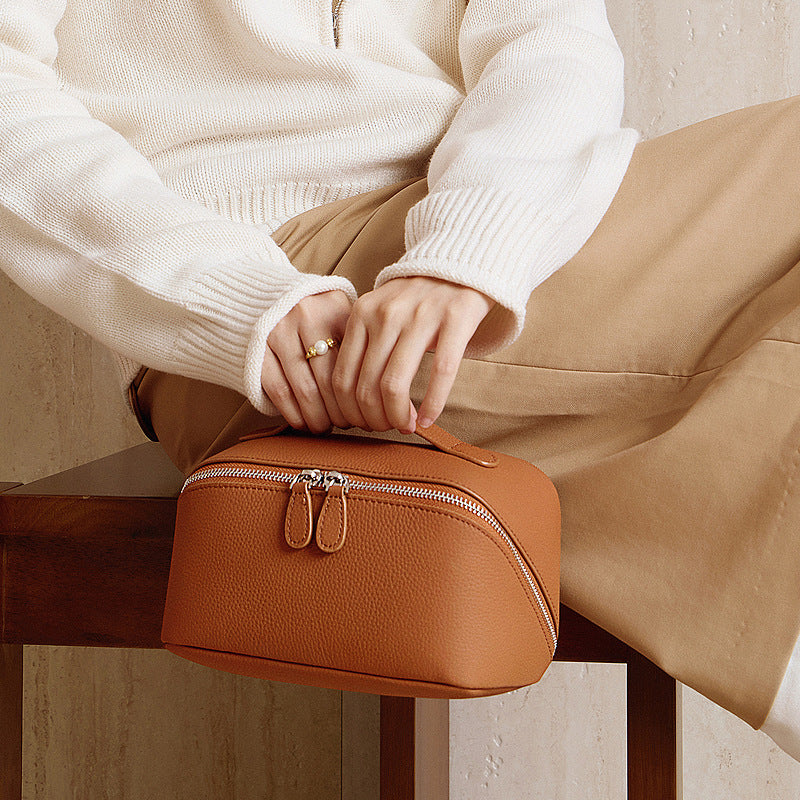 Genuine Leather Travel Makeup Handbag