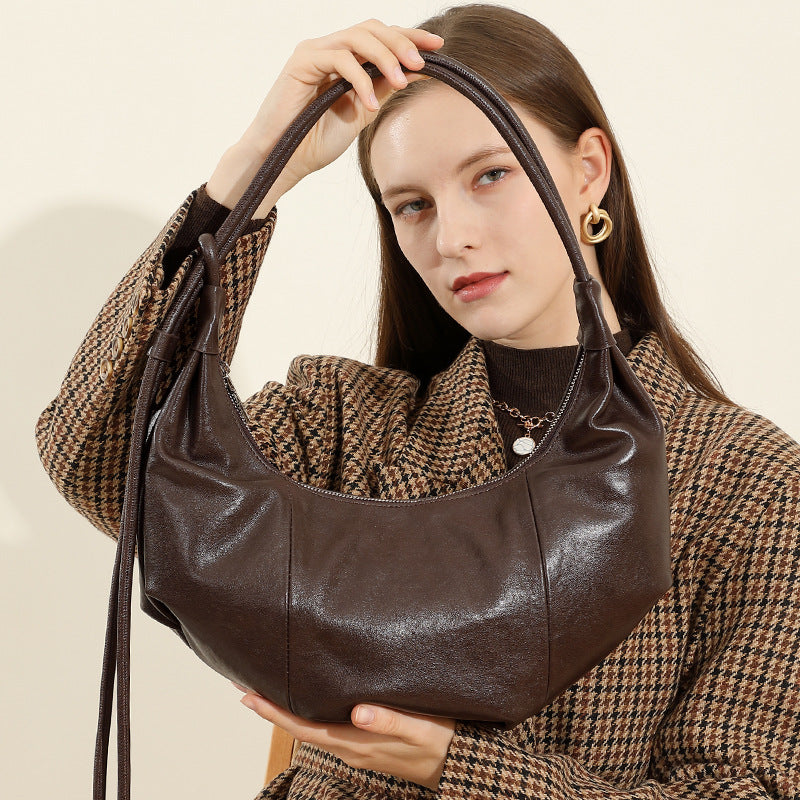 Genuine Leather Crossbody Handheld Dumpling Bag