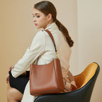 Vintage Genuine Leather Shoulder Top Handle Bucket Bag