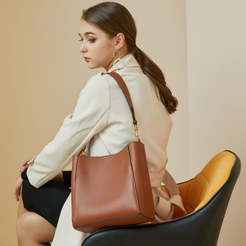 Vintage Genuine Leather Shoulder Top Handle Bucket Bag