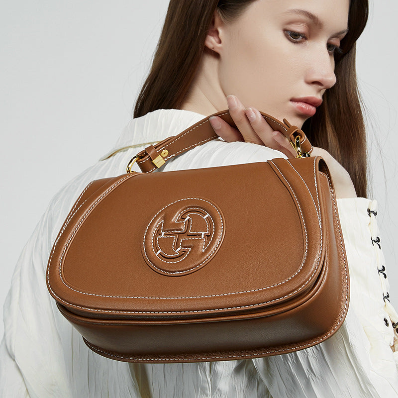 Genuine Leather Top-Handle Crossbody Saddle Bag