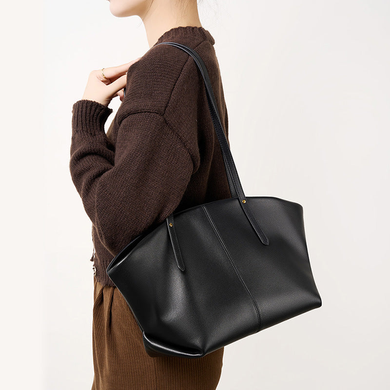 Genuine Leather Large Capacity Top-Handle Tote Bag