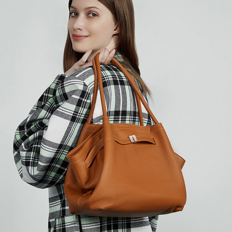Genuine Leather Top-Handle Crossbody Tote Bag