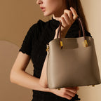 Vintage Genuine Leather Crossbody Bucket Bag With Top Handles