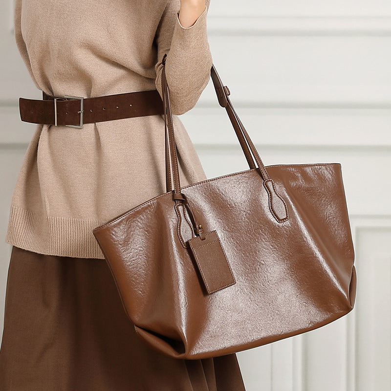 Vintage Genuine Leather Shoulder Tote Bag