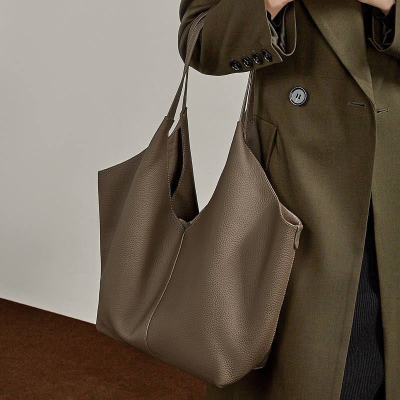 Genuine Leather Top-Handle Underarm Tote Bag
