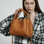 Genuine Leather Top-Handle Crossbody Bucket Bag