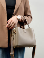 Minimalist Genuine Leather Top Handle Shoulder Crossbody Bucket Bag