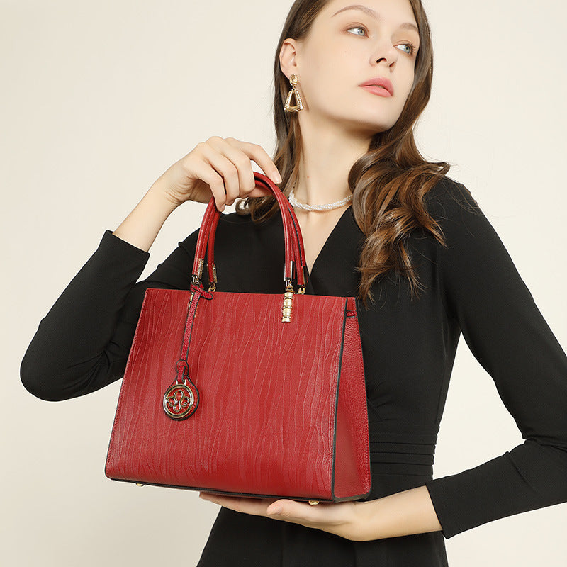 Genuine Leather Top-Handle Crossbody Tote Bag