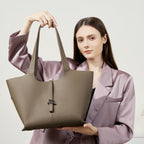 Commuter Genuine Leather Tote Bag With Top Handles And Shoulder Strap