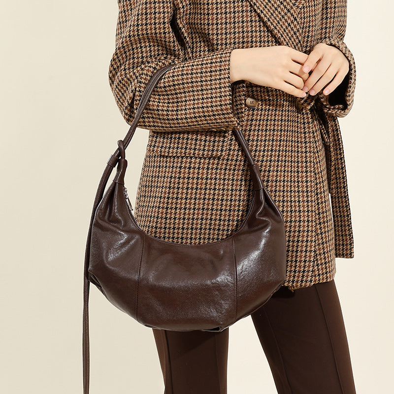 Genuine Leather Crossbody Handheld Dumpling Bag