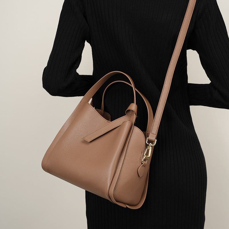 Genuine Leather Crossbody Handheld Bucket Bag