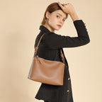 Genuine Leather Top-Handle Tote With Shoulder And Crossbody Strap