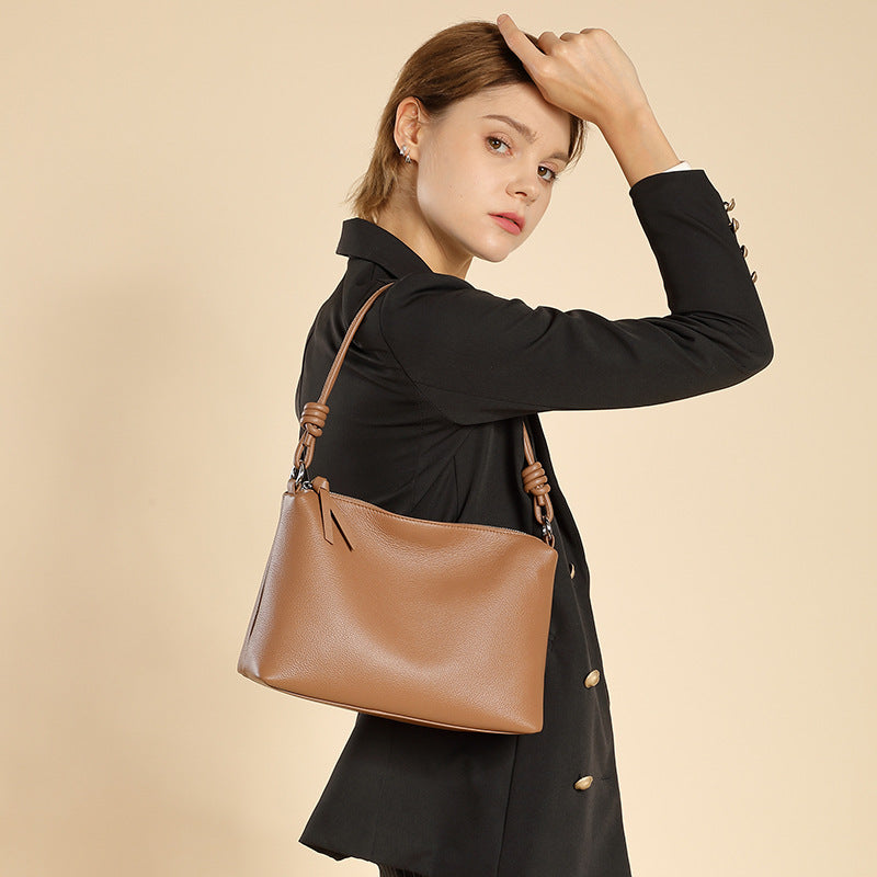 Genuine Leather Top-Handle Tote With Shoulder And Crossbody Strap