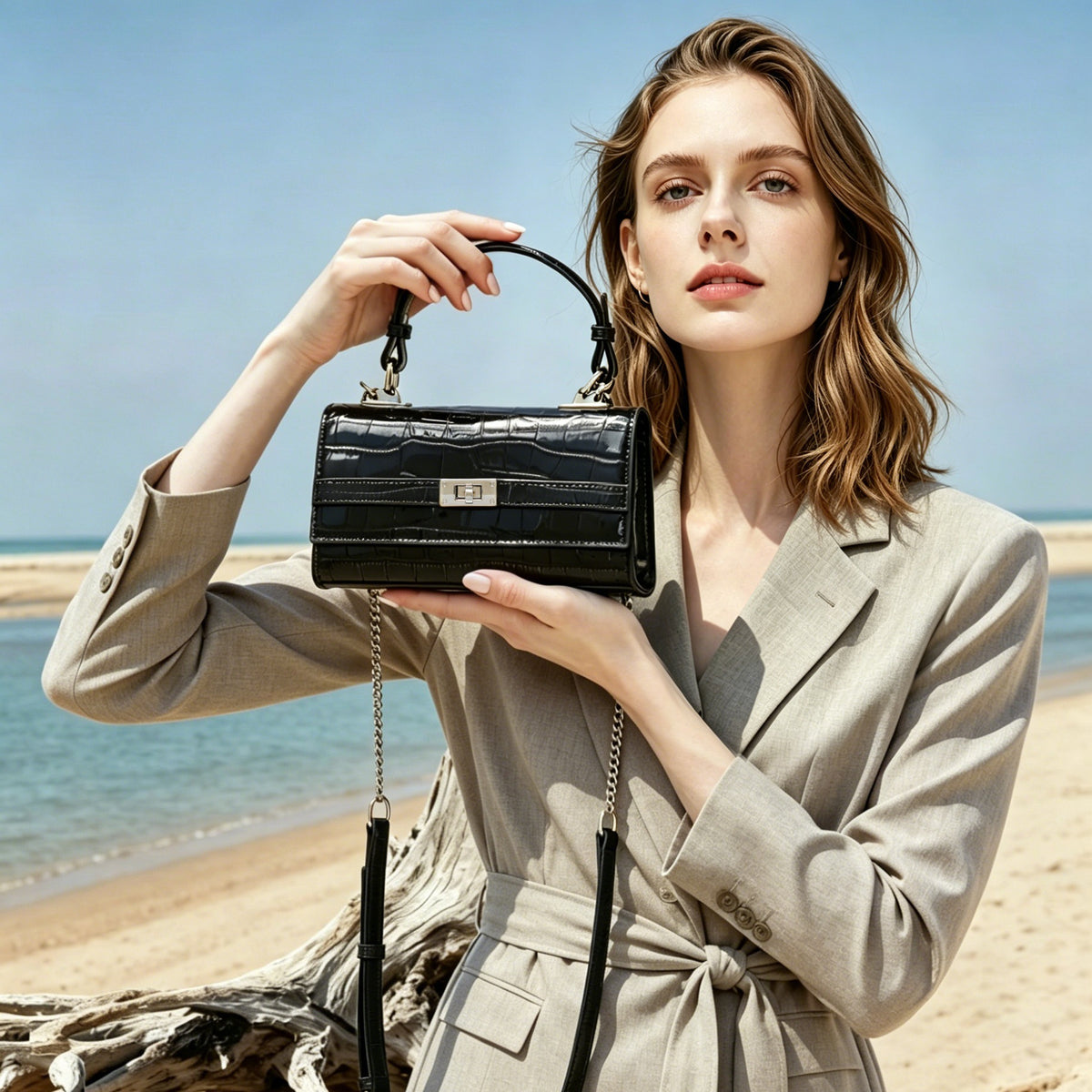 Genuine Leather Top-Handle Crossbody Small Square Bag