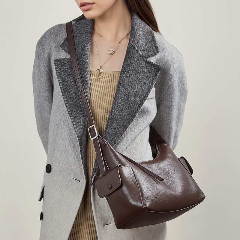 Genuine Leather Top-Handle Crossbody Tote Bag