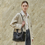 Genuine Leather Top-Handle Crossbody Tote Bag