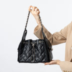 Quilted Genuine Leather Shoulder Bucket Bag