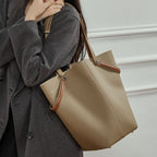 Commuter Genuine Leather Shoulder Top Handle Bucket Bag