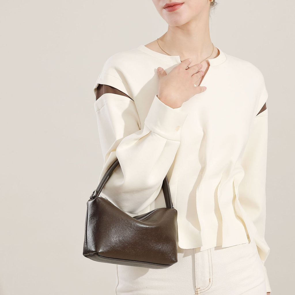 Genuine Leather Top-Handle Pillow Crossbody Bag