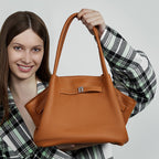 Genuine Leather Top-Handle Crossbody Tote Bag