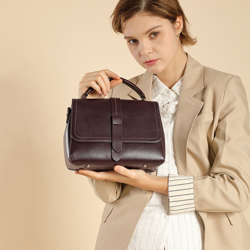 Genuine Leather Top-Handle Crossbody Boston Bag