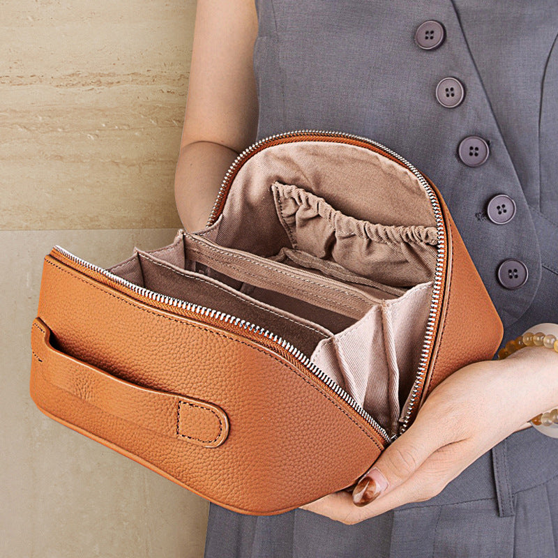 Genuine Leather Travel Makeup Handbag