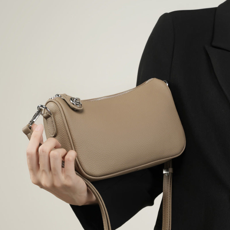 Genuine Leather Top-Handle Underarm Crossbody Bag