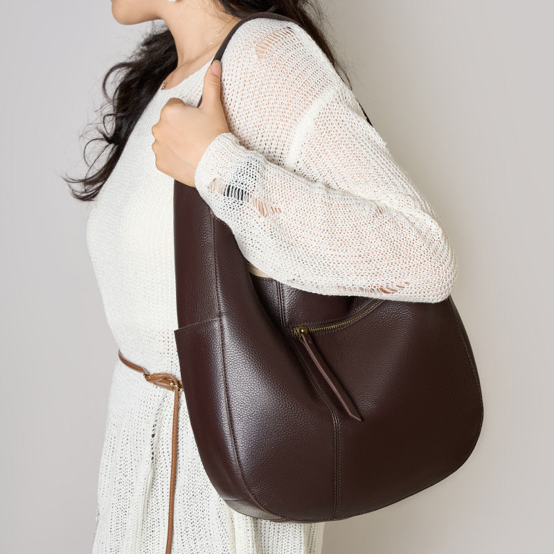 Genuine Leather Large Capacity Top-Handle Tote Bag