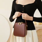 Genuine Leather Top-Handle Crossbody Small Square Bag