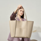 Genuine Leather Work Tote Bag With Top Handle and Shoulder Strap
