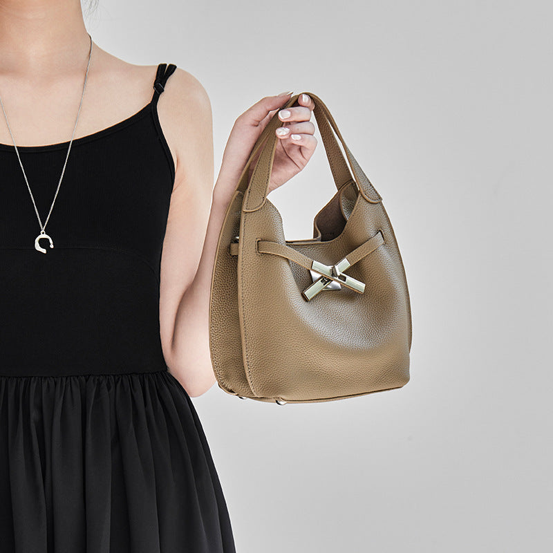 Genuine Leather Shoulder Crossbody Handbag Bucket Bag
