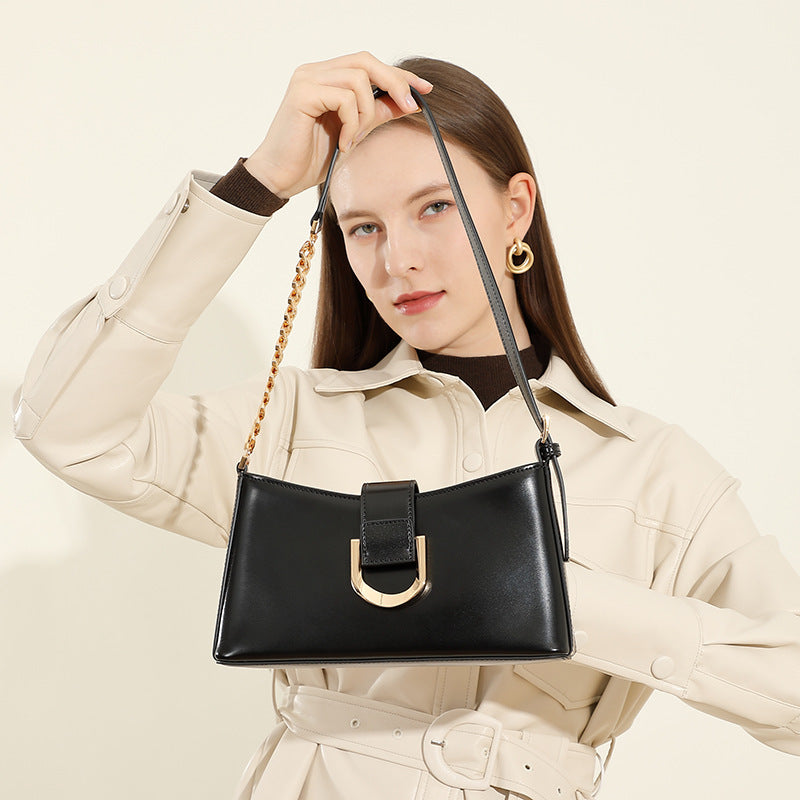 Genuine Leather Top-Handle Underarm Crossbody Bag