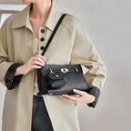 Genuine Leather Turnlock Crossbody Mini Square Bag