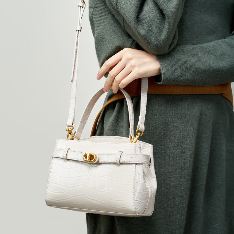 Genuine Leather Top-Handle Kelly Bag