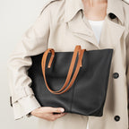 Vintage Genuine Leather Shoulder Tote Bag With Top Handles