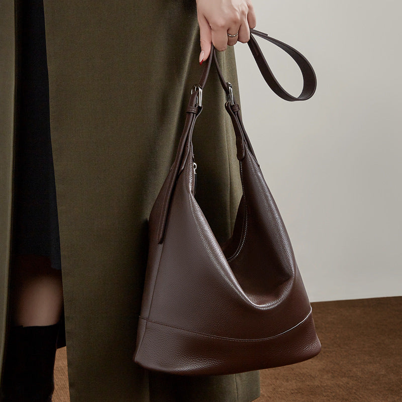 Genuine Leather Large Capacity Crossbody Bucket Bag