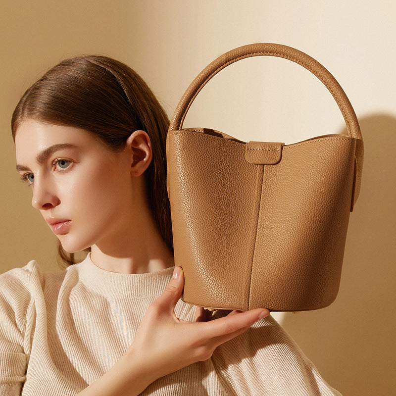 Genuine Leather Shoulder Crossbody Handbag Bucket Bag