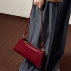 Genuine Leather Top-Handle Underarm Baguette Bag