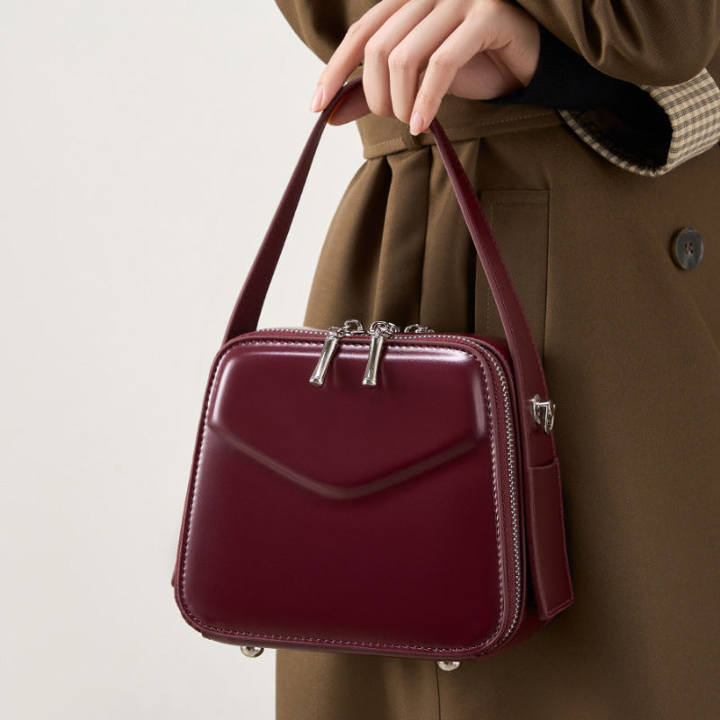 Genuine Leather Large Capacity Top-Handle Crossbody Bag