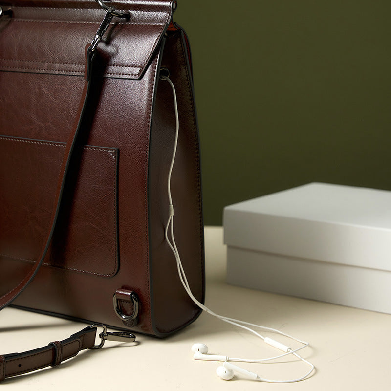 Vintage Preppy Genuine Leather Backpack