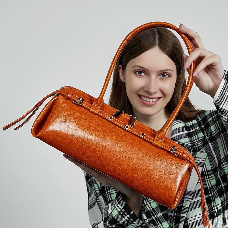 Vintage Shoulder Baguette Bag With Top Handle