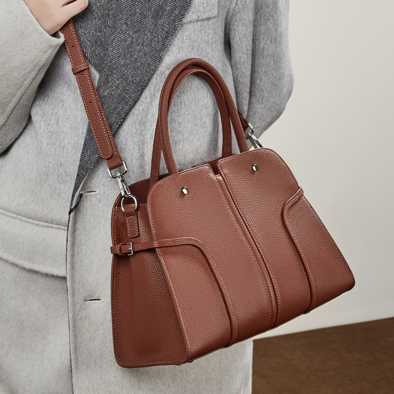 Genuine Leather Top-Handle Crossbody Tote Bag