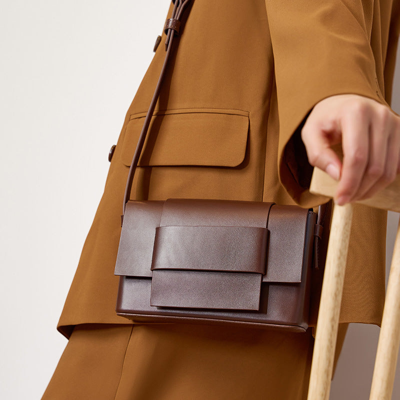 Genuine Leather Crossbody Small Square Bag