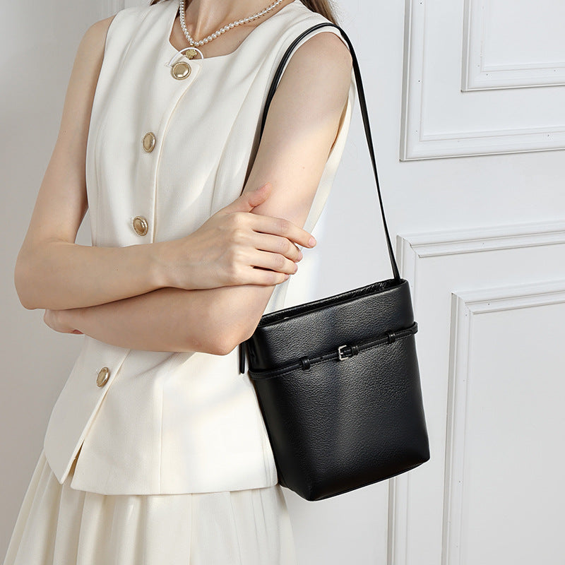 Genuine Leather Crossbody Bucket Bag