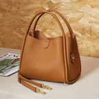 Genuine Leather Top-Handle Crossbody Bucket Bag
