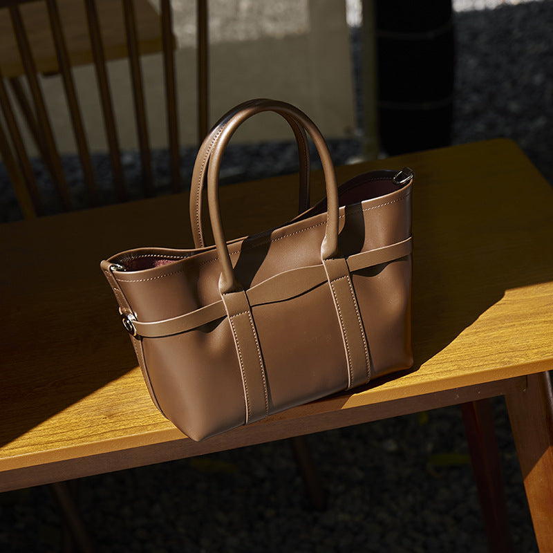 Genuine Leather Top-Handle Crossbody Tote Bag
